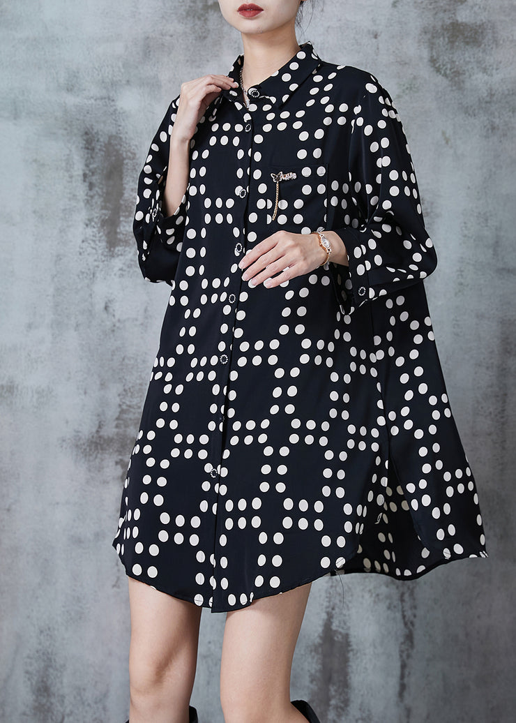 Fitted Black Dot Tasseled Cotton Long Shirt Summer