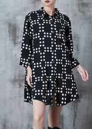 Fitted Black Dot Tasseled Cotton Long Shirt Summer