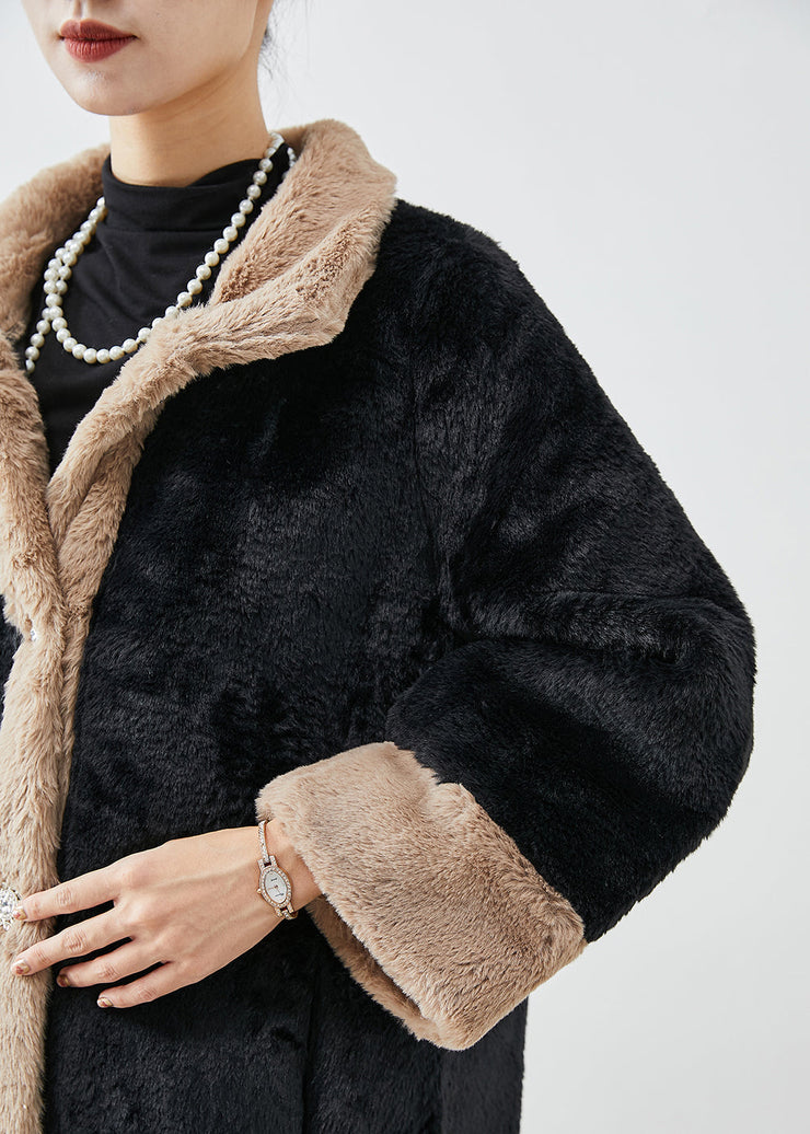 Fitted Black Oversized Patchwork Thick Fuzzy Fur Fluffy Jacket Fall