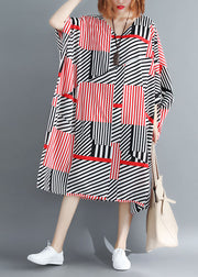 Fitted Black Red Striped Oversized Chiffon Maxi Dresses Batwing Sleeve