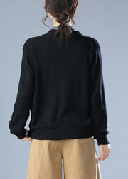 Fitted Black V Neck Solid Knit Cardigan Winter