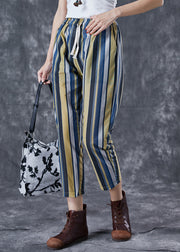 Fitted Colorblock Striped Elastic Waist Linen Harem Pants Summer