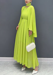 Fitted Green Shawl Collar Patchwork Vacation Maxi Dresses Flare Sleeve