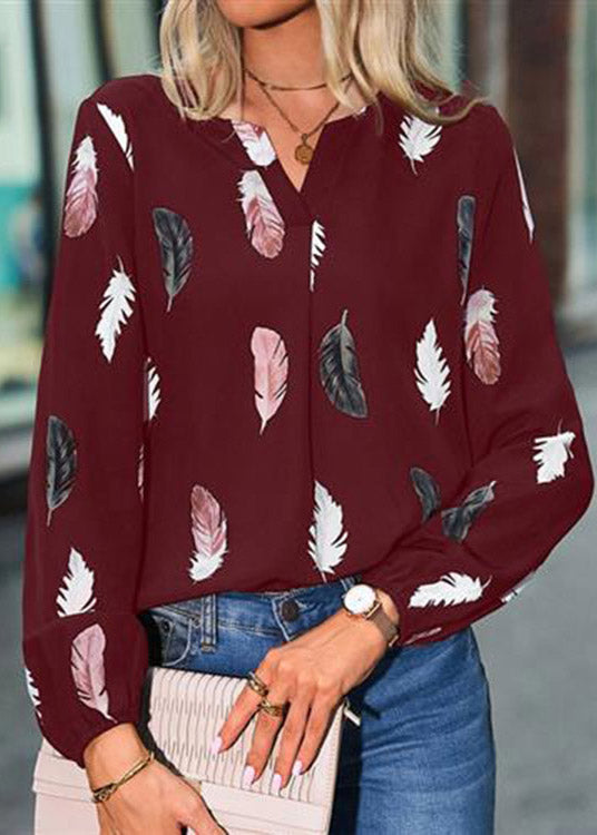 Fitted Mulberry V Neck Print Shirt Long Sleeve