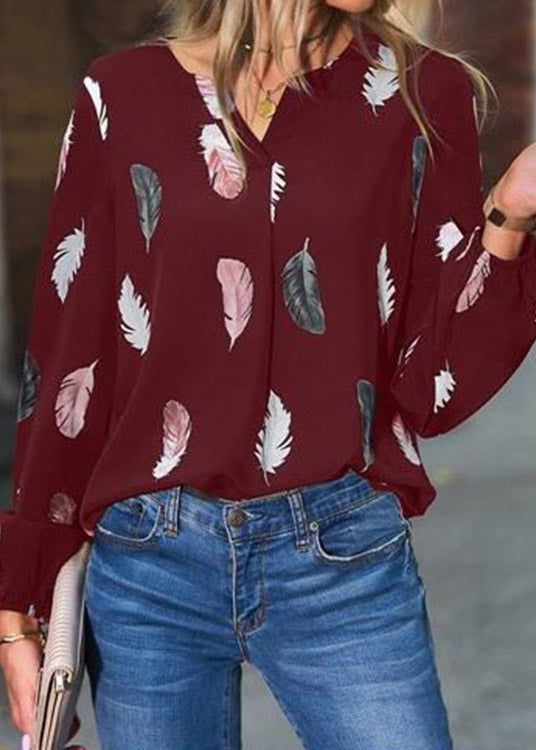 Fitted Mulberry V Neck Print Shirt Long Sleeve