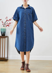 Fitted Navy Peter Pan Collar Slim Fit Denim Long Dresses Summer