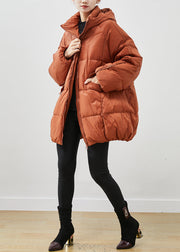 Fitted Orange Oversized Duck Down Puffer Jacket Winter