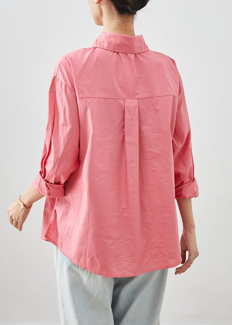 Fitted Pink Peter Pan Collar Cotton Shirt Top Fall