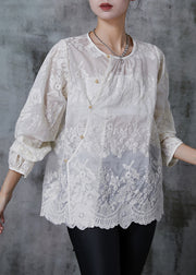 Fitted White Embroidered Cotton Shirt Summer