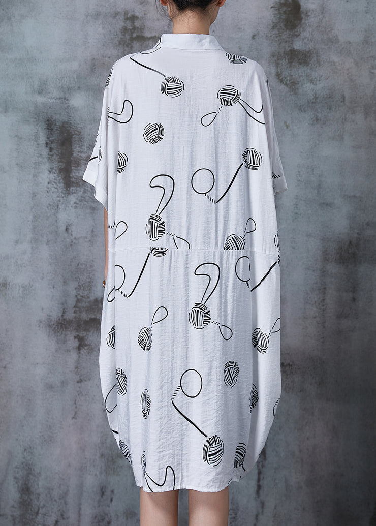 Fitted White Oversized Print Cotton Shirt Dresses Summer