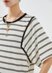 Fitted White Oversized Striped Cotton Tank Tops Summer