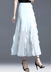 Fitted White Ruffled Patchwork Chiffon Skirts Summer