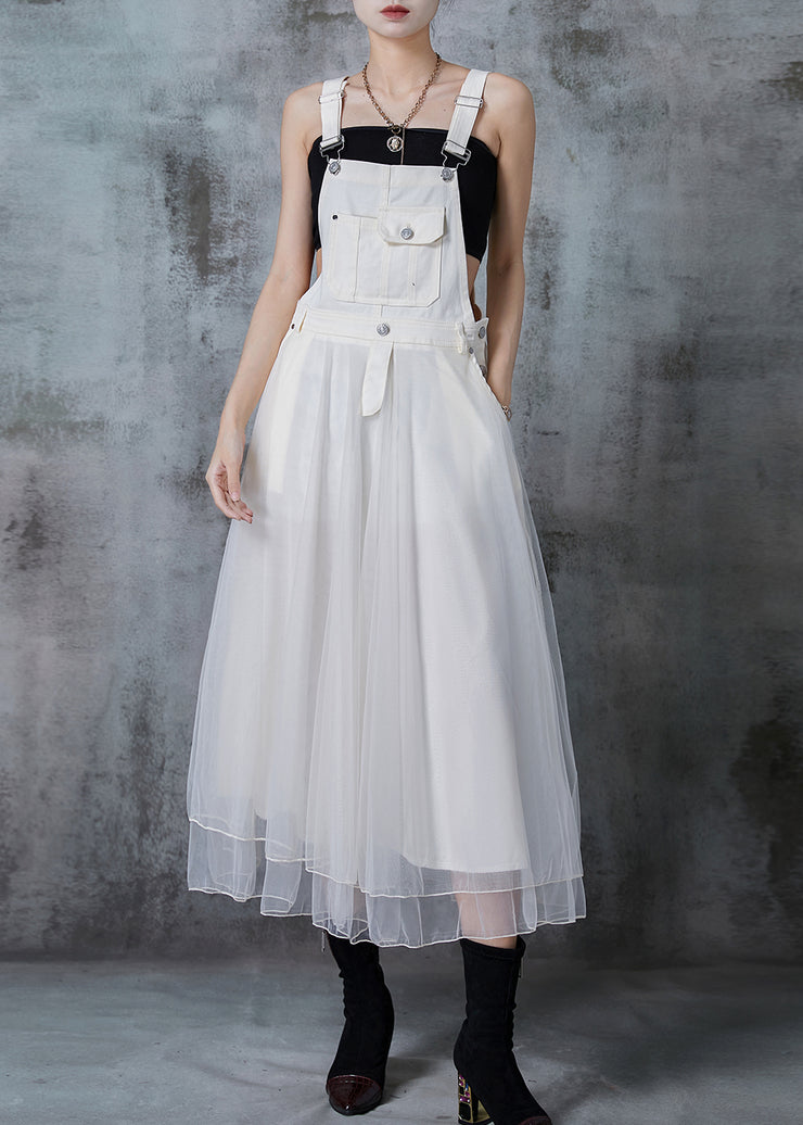 Fitted White Silm Fit Patchwork Organza Long Dress Fall