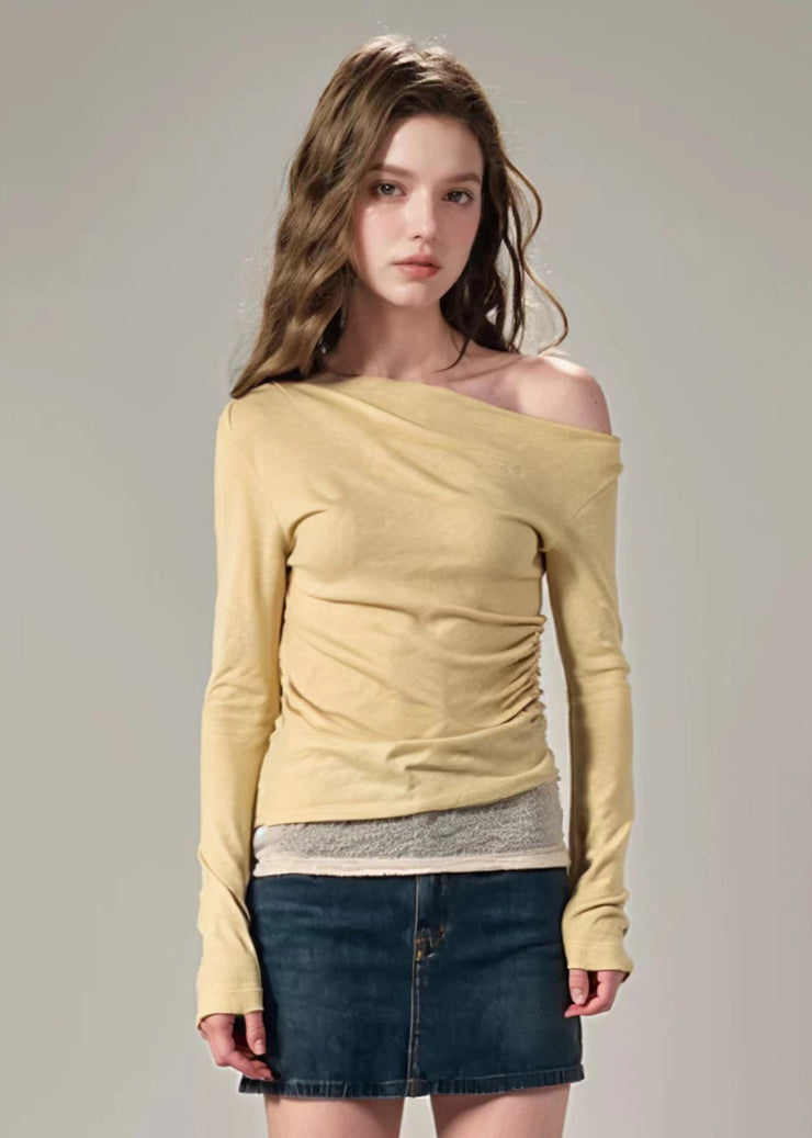 Fitted Yellow Patchwork False Two Pieces Knit Top Fall