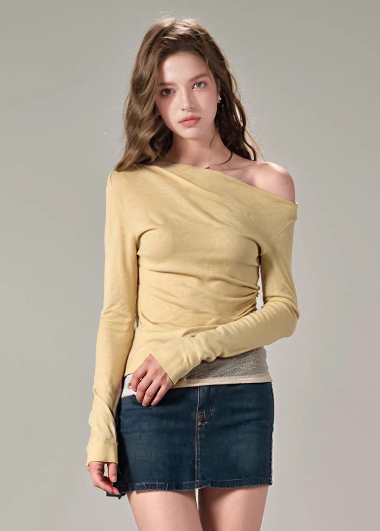 Fitted Yellow Patchwork False Two Pieces Knit Top Fall