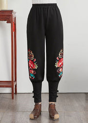 Floral Patchwork Elastic Waist Pockets Cotton Harem Pants