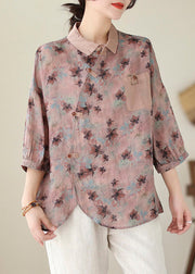 Floral Print Peter Pan Collar Button Cotton Tops Spring