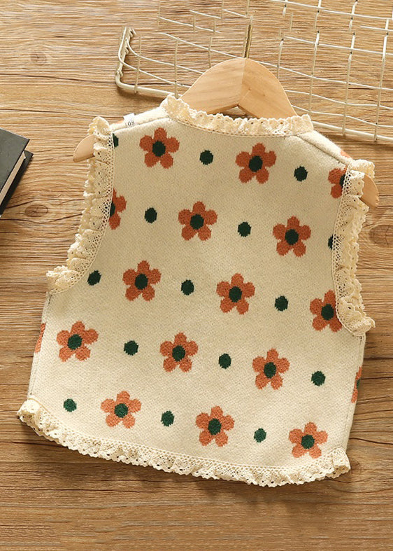 Floral Red Button Lace Patchwork Knit Baby Waistcoat Sleeveless