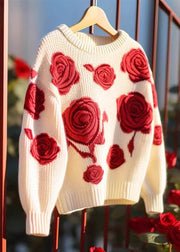 Floral Red Hollow Out Cozy Knit Sweaters Fall