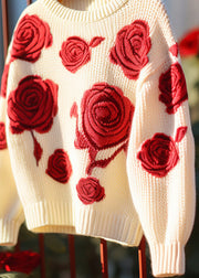 Floral Red Hollow Out Cozy Knit Sweaters Fall