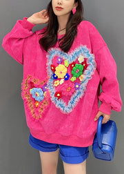 Floral Rose O Neck TullePatchwork Cotton Sweatshirt Long Sleeve