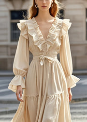 French Apricot Cinched Ruffled Chiffon Party Dresses Fall