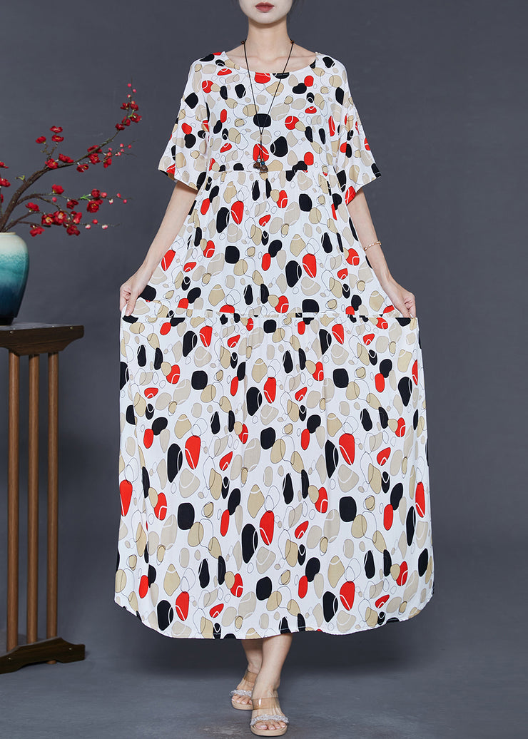 French Apricot Oversized Print Cotton Long Dress Summer