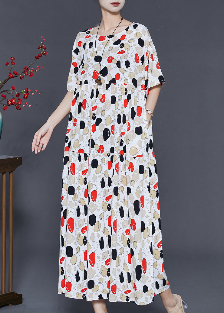 French Apricot Oversized Print Cotton Long Dress Summer