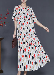 French Apricot Oversized Print Cotton Long Dress Summer