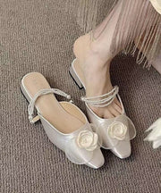 French Apricot Pearl Floral Satin Slide Sandals