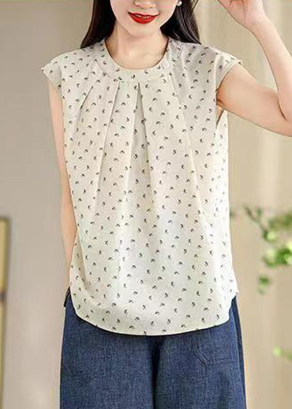 French Apricot Print Wrinkled Top Sleeveless