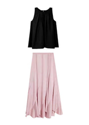 French Asymmetrical Top And Skirts Two Piece Sleeveless Set