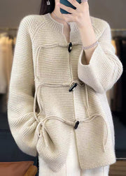 French Beige Button Cozy Woolen Knit Coats Fall