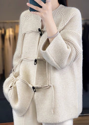 French Beige Button Cozy Woolen Knit Coats Fall