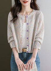 French Beige Hollow Out Button Knit Cardigan Fall