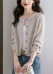 French Beige Hollow Out Button Knit Cardigan Fall