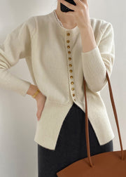 French Beige O Neck Button Knit Cardigan Top Fall