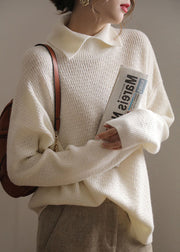 French Beige Peter Pan Collar Woolen Knit Sweater Fall