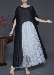 French Black Asymmetrical Oversized Chiffon Long Dress Summer