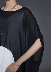 French Black Asymmetrical Oversized Chiffon Long Dress Summer