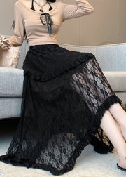 French Black Asymmetrical Patchwork Lace Skirts Summer