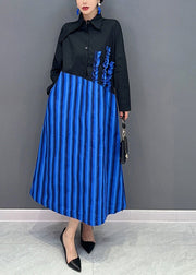 French Black Asymmetrical Patchwork Ruffled Cotton Long Dresses Spring