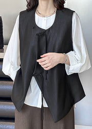 French Black Button Solid Cotton Waistcoat Sleeveless