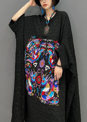 French Black Embroideried Wrinkled Dresses Gown Batwing Sleeve