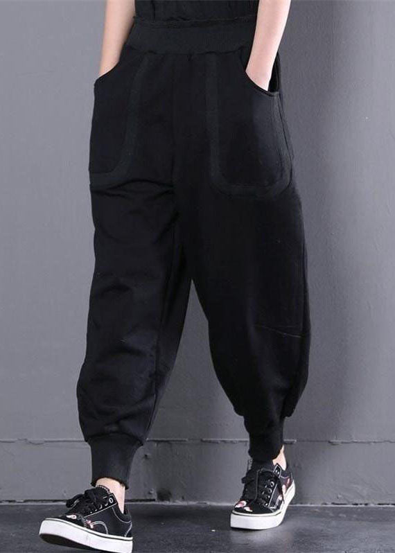 French Black High Waist Oversized Warm Fleece Harem Pants Winter