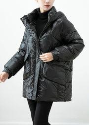 French Black Hooded Pockets Fine Cotton Filled Winter Coats Winter