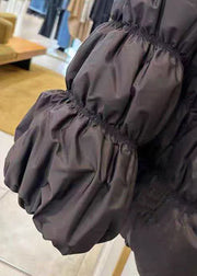 French Black Hooded Wrinkled Button Duck Down Coats Winter