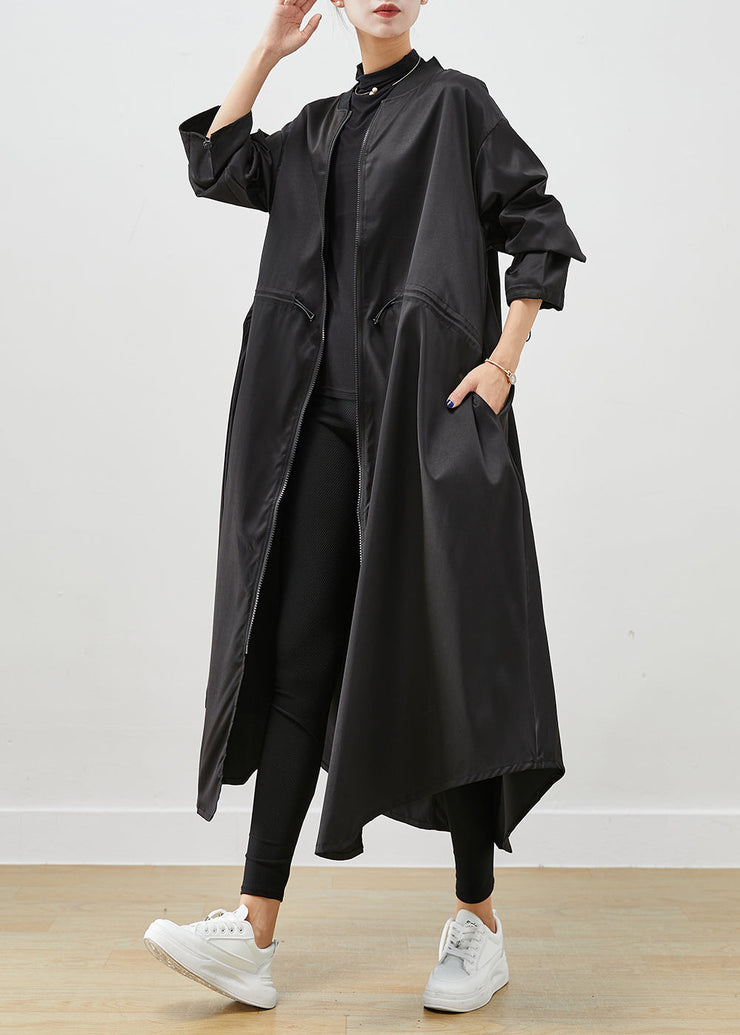 French Black Oversized Drawstring Spandex Trench Fall