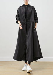 French Black Oversized Drawstring Spandex Trench Fall