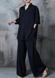 French Black Oversized Low High Design Chiffon Two Pieces Set Summer